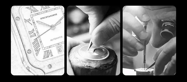 Collage of watchmaking process 